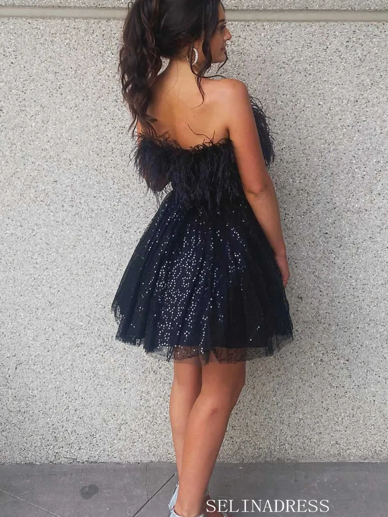 Strapless Sparkly Light Sky Blue Short Homecoming Dress #EWR708