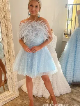 Strapless Sparkly Light Sky Blue Short Homecoming Dress #EWR708