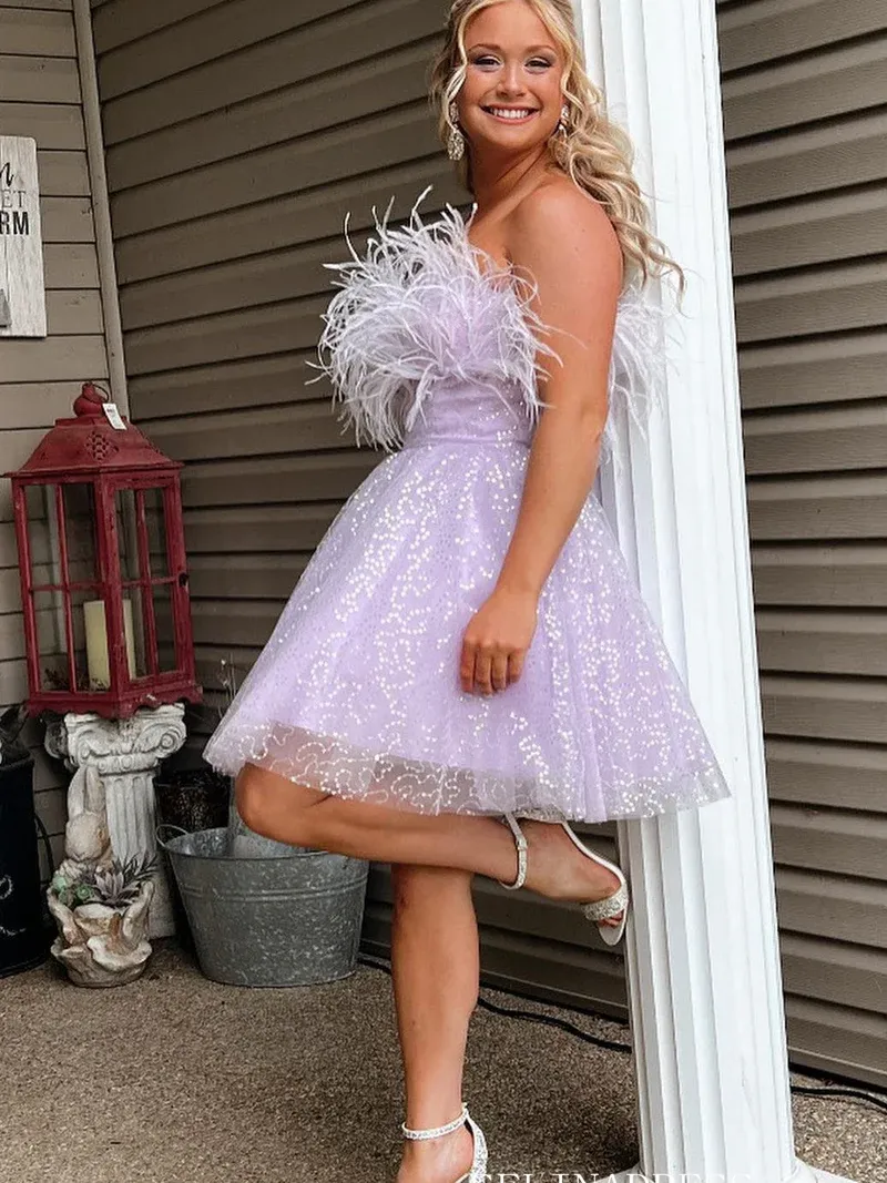 Strapless Sparkly Light Sky Blue Short Homecoming Dress #EWR708