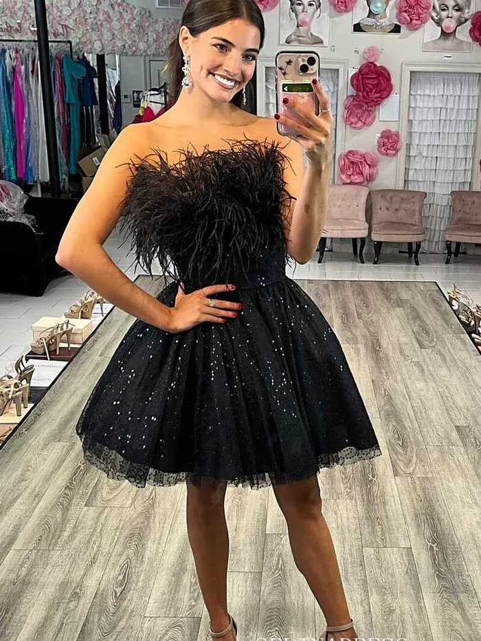 Strapless Sparkly Light Sky Blue Short Homecoming Dress #EWR708