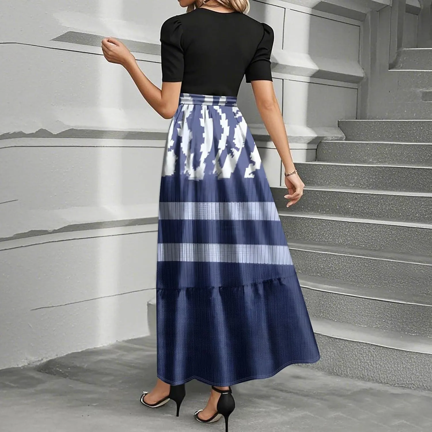Summer Beach Vacation Clothes Spring Dresses for Women 2025 Short Sleeve Elegant Tie Waist Flowy Maxi Dress