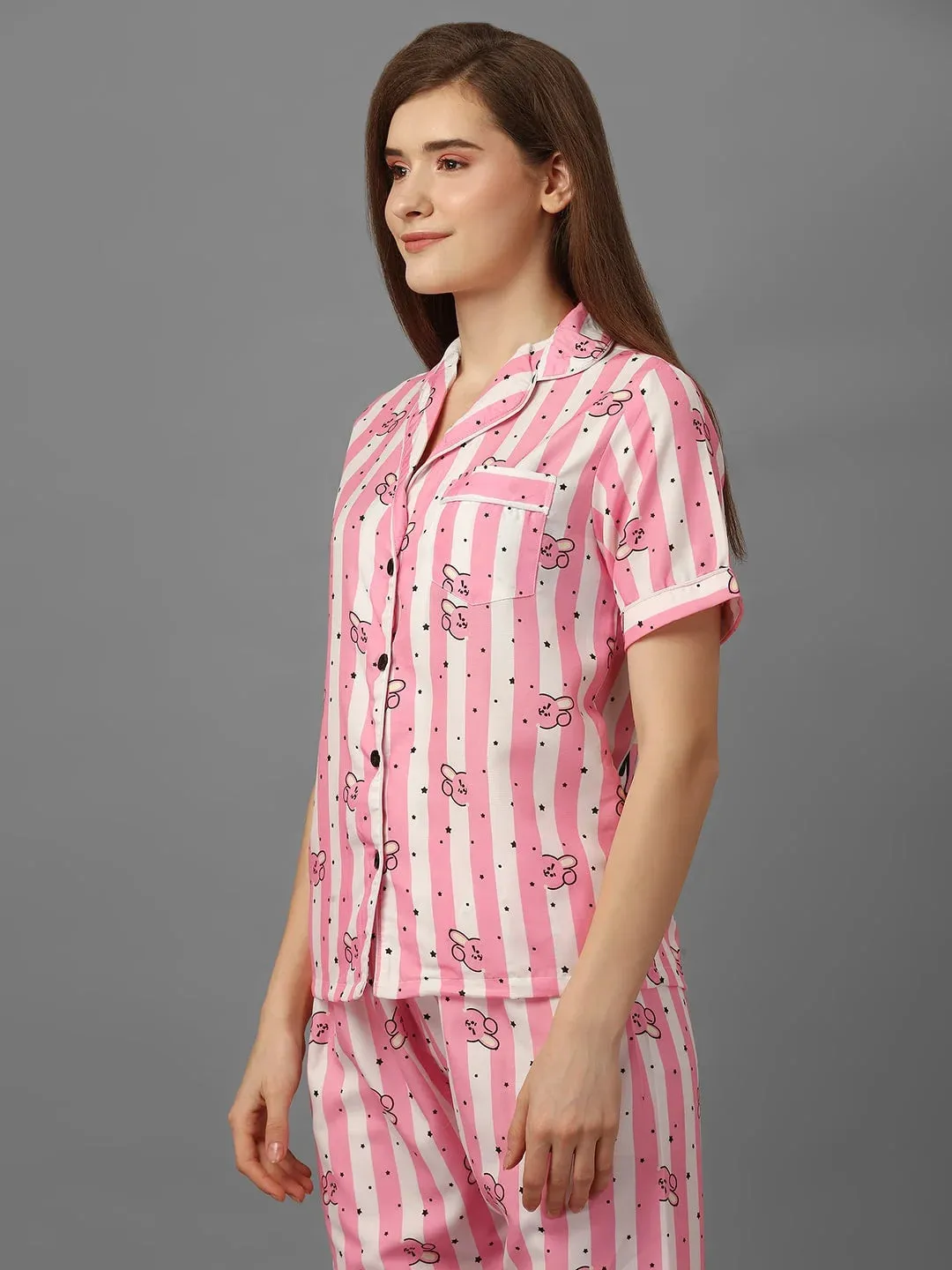 SXV Women's Rayon Printed Night Suit Pyjama Set : BTS PINK