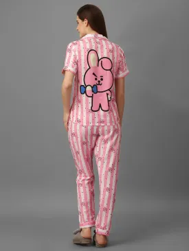 SXV Women's Rayon Printed Night Suit Pyjama Set : BTS PINK