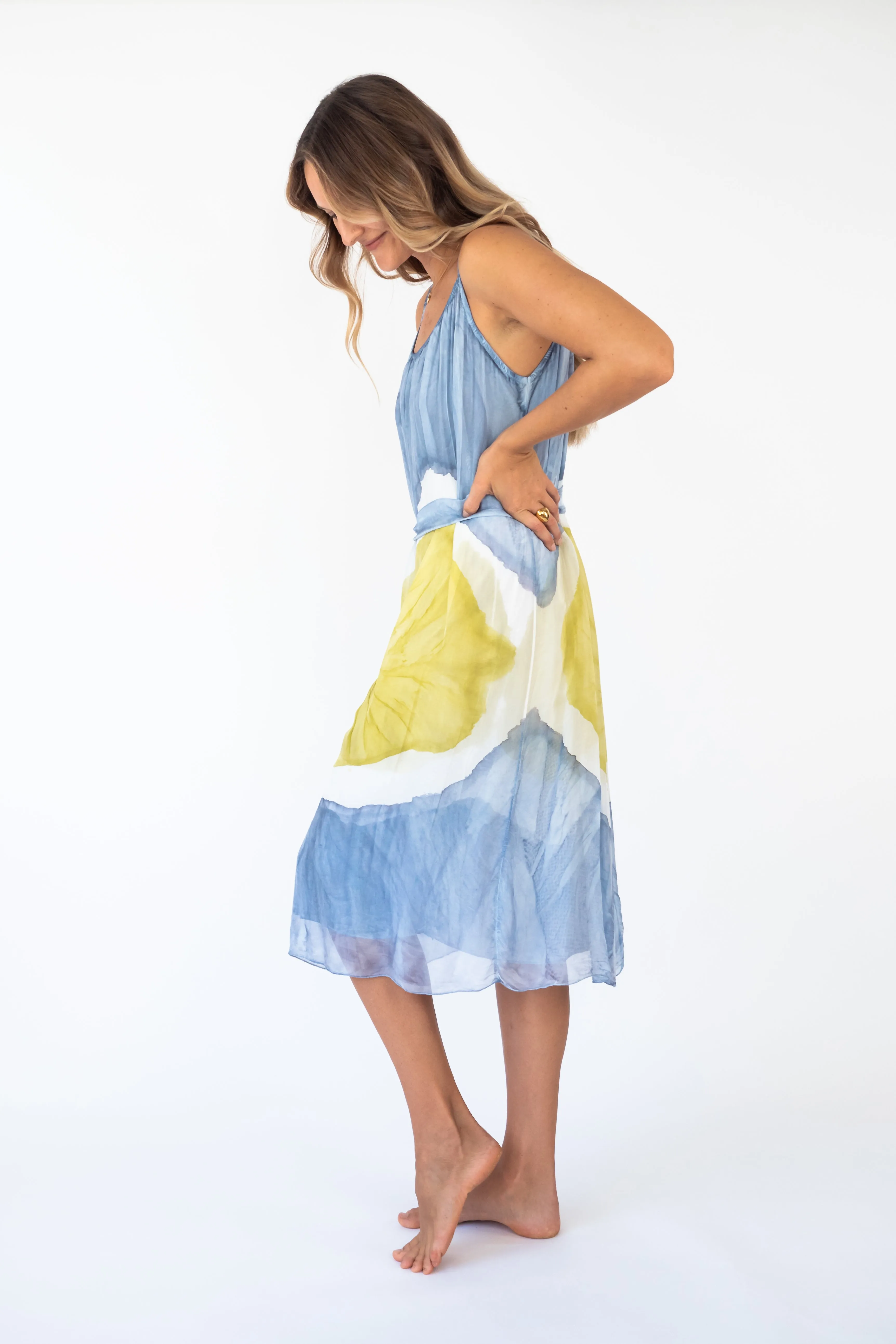 the PAUKU Silk Tie-Dye Midi dress
