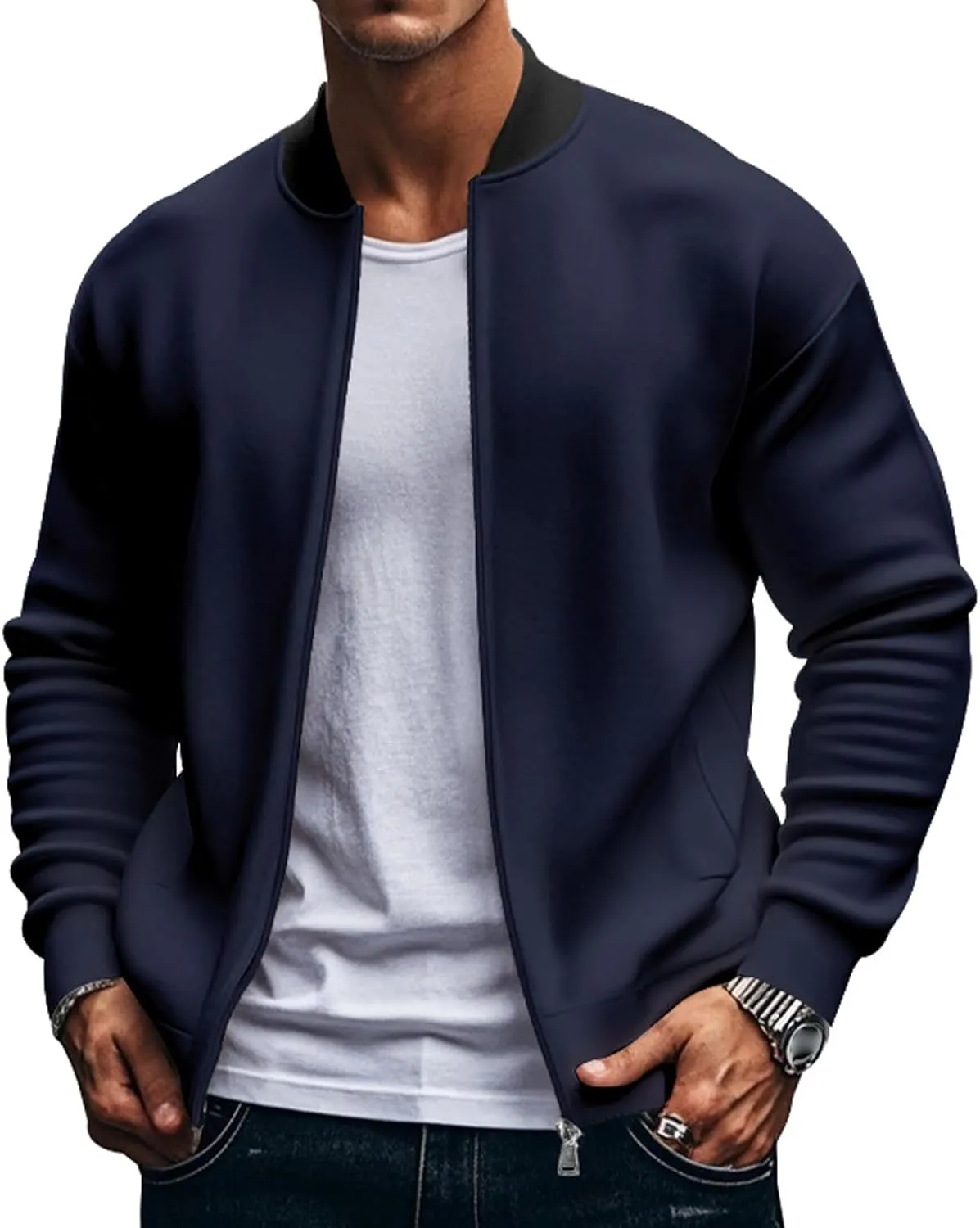 Track Jacket for Men Athletic Workout Lightweight Windproof Jacket Casual Spring Fall Windbreaker Bomber Zip Up Coat