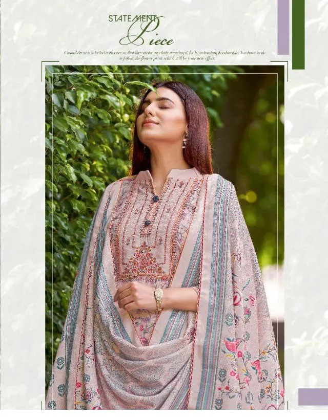 Unstitched Printed Women Cotton Suits With Self Embroidery