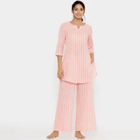 Vertical Stripes On Pink Loungewear Top Set
