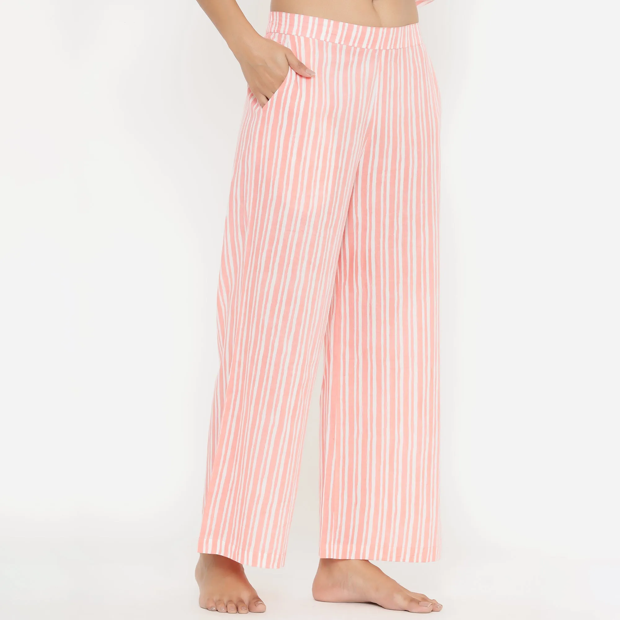 Vertical Stripes On Pink Loungewear Top Set