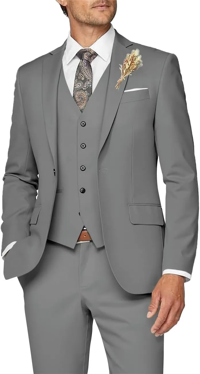 Wangyue Mens Suit 3 Piece Slim Fit Suit for Men Formal Business Suit Wedding Groom Prom Tuxedo Dinner Party