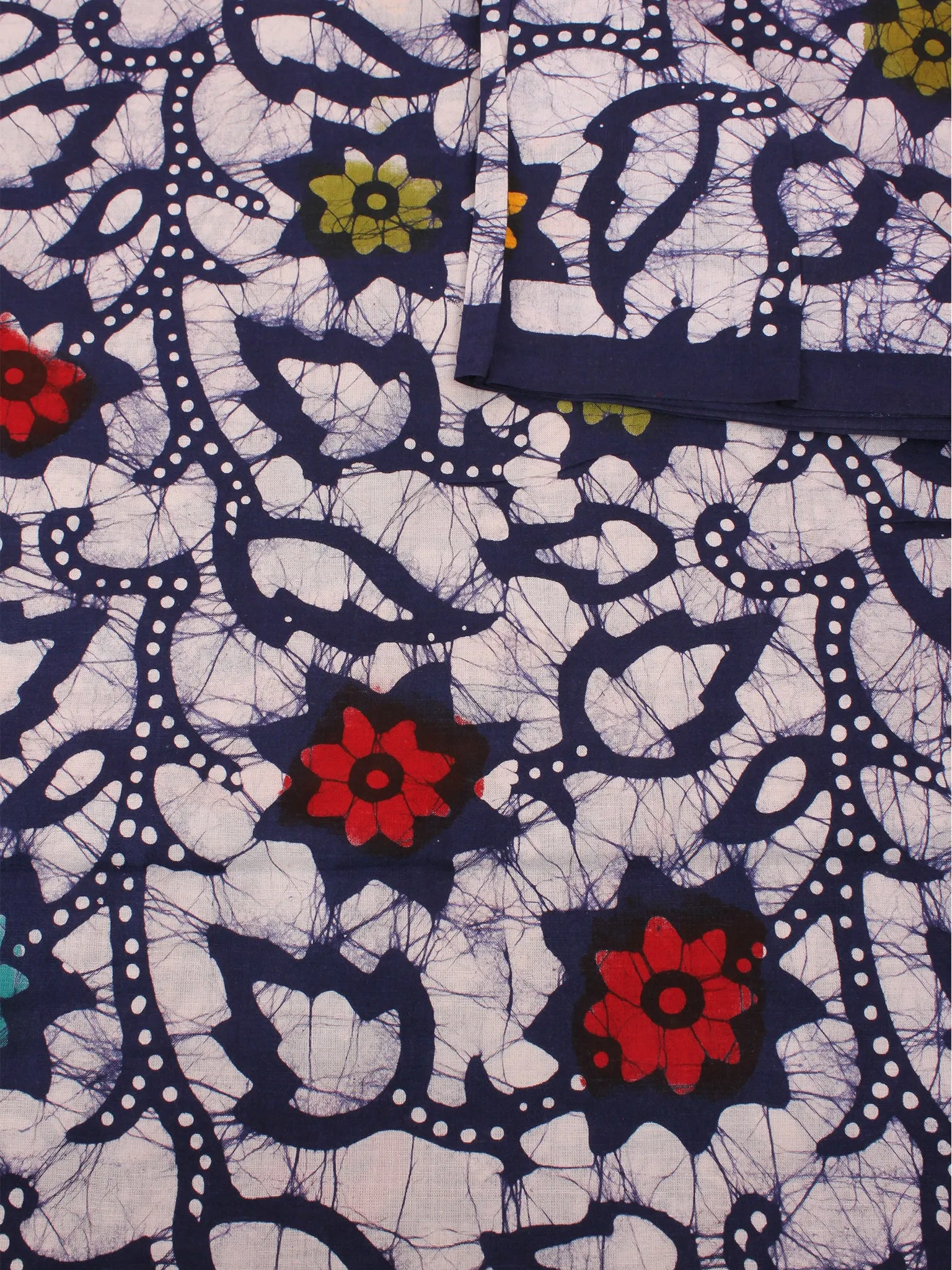 White Multi Color Hand Block Printed Cotton Fabric Per Meter - F0916335