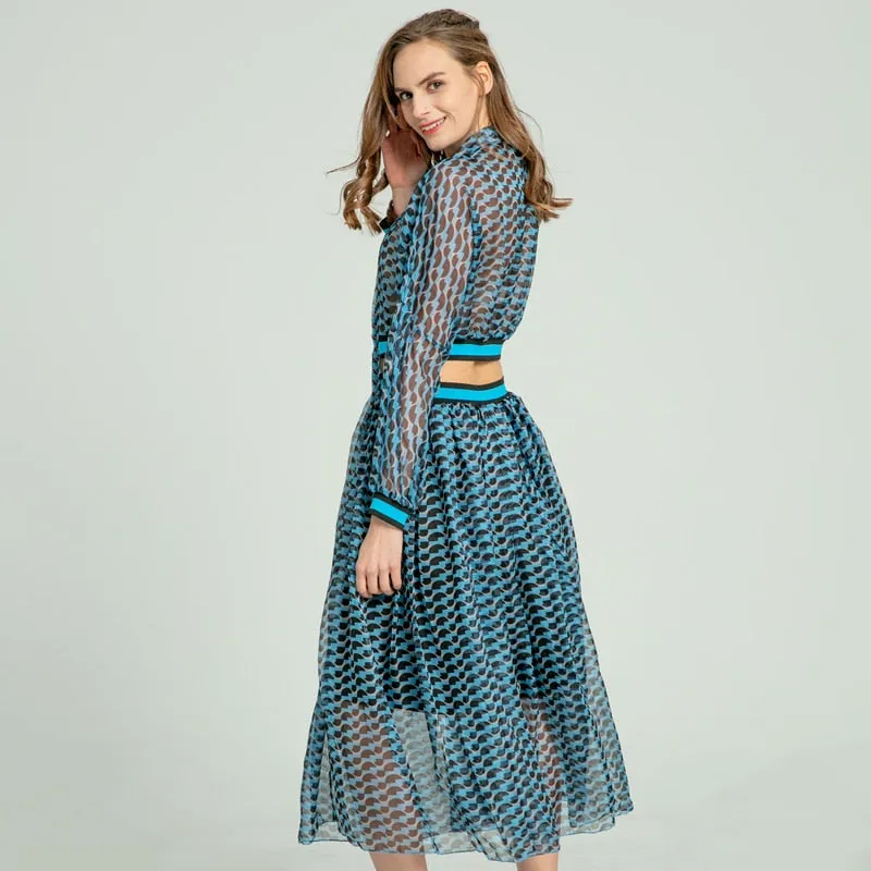 Women Long Sleeve High Waist Hollow Out Midi Dresses Female Fashion - WD8193
