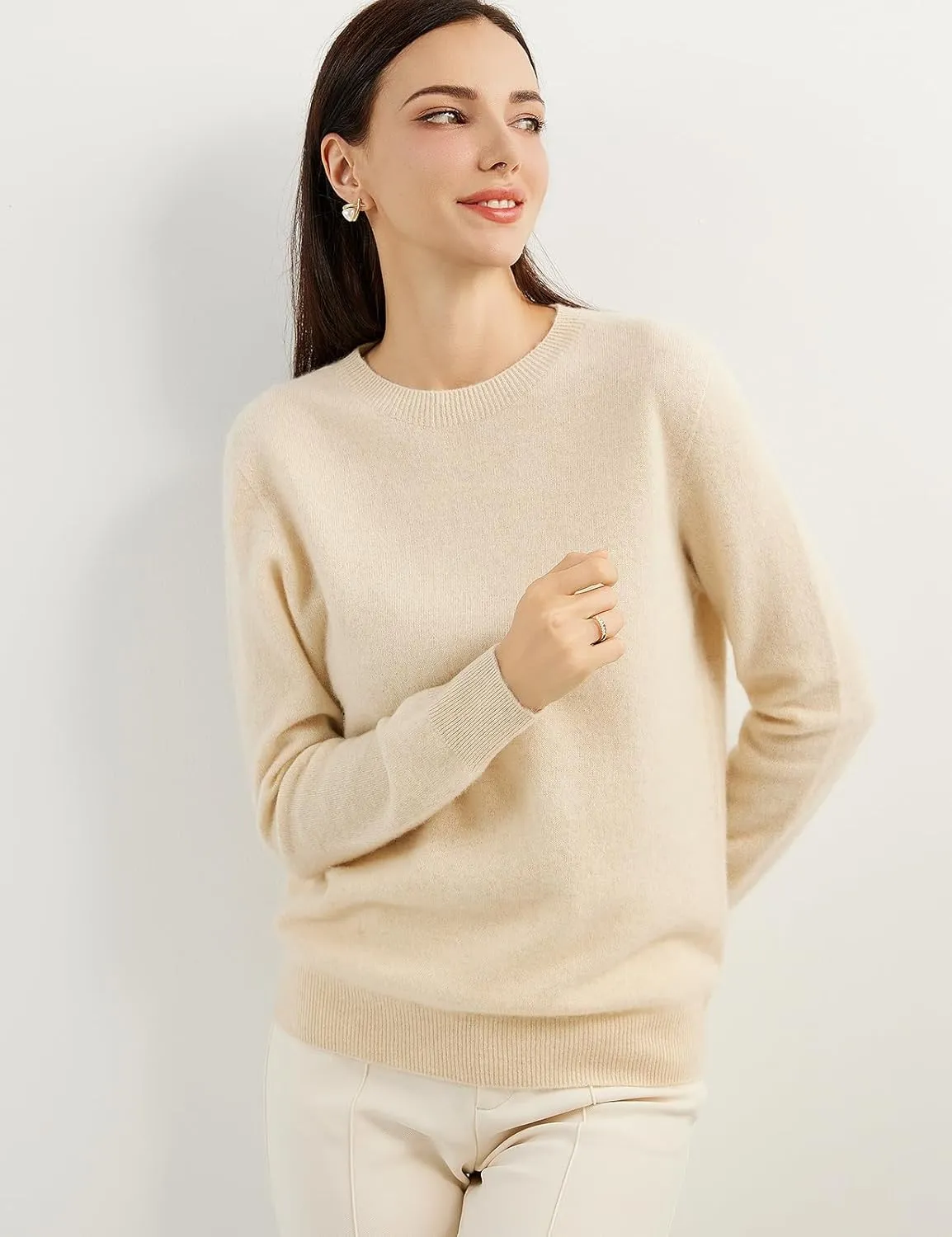 Women's 100% Pure Cashmere Sweater 2025 Fall Winter Crew Neck Long Sleeve Warm Soft Knitted Pullover