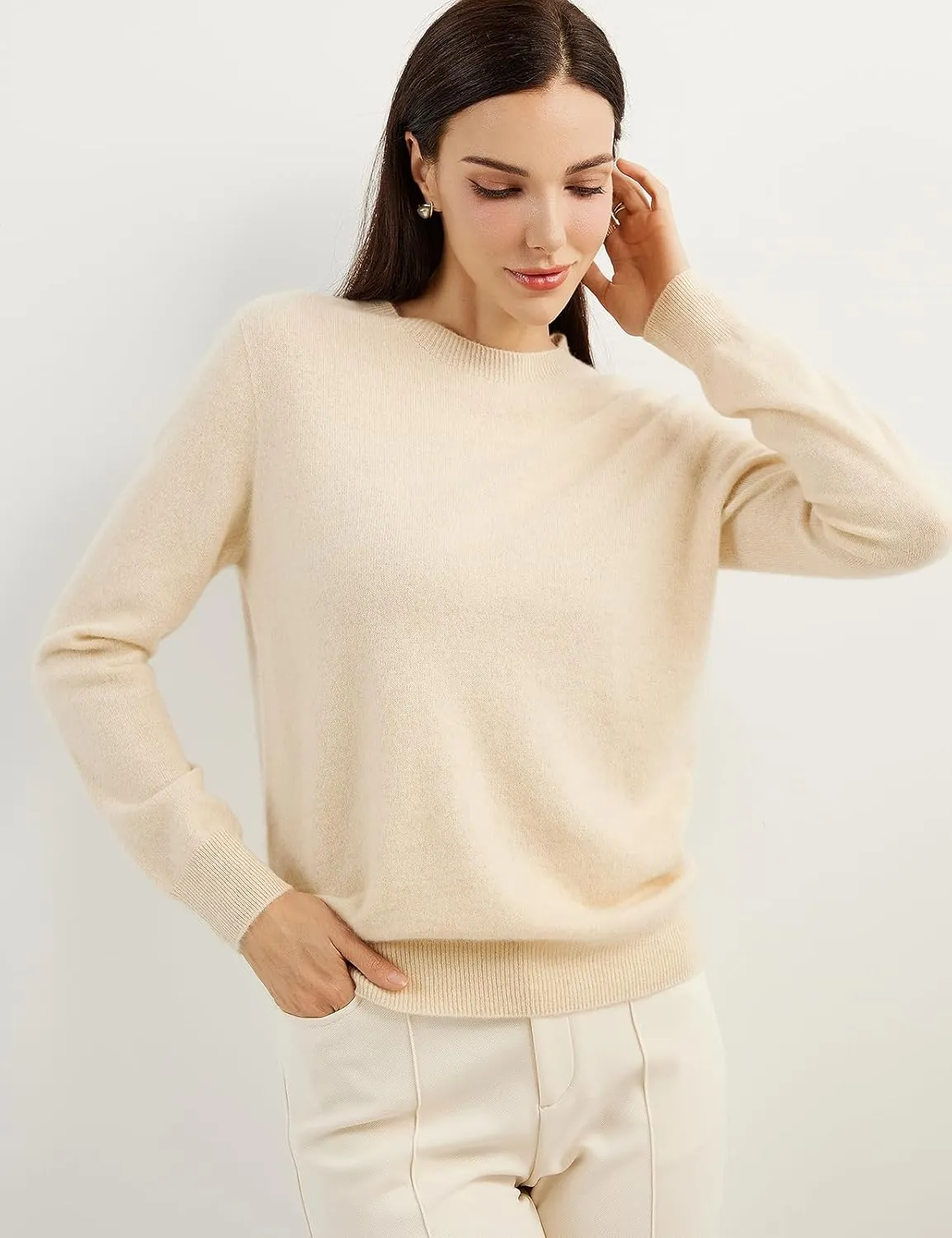 Women's 100% Pure Cashmere Sweater 2025 Fall Winter Crew Neck Long Sleeve Warm Soft Knitted Pullover