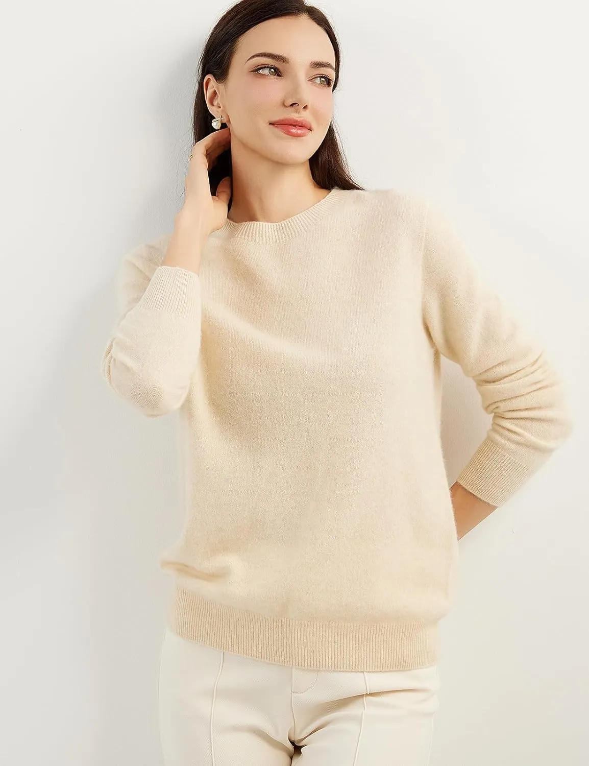 Women's 100% Pure Cashmere Sweater 2025 Fall Winter Crew Neck Long Sleeve Warm Soft Knitted Pullover