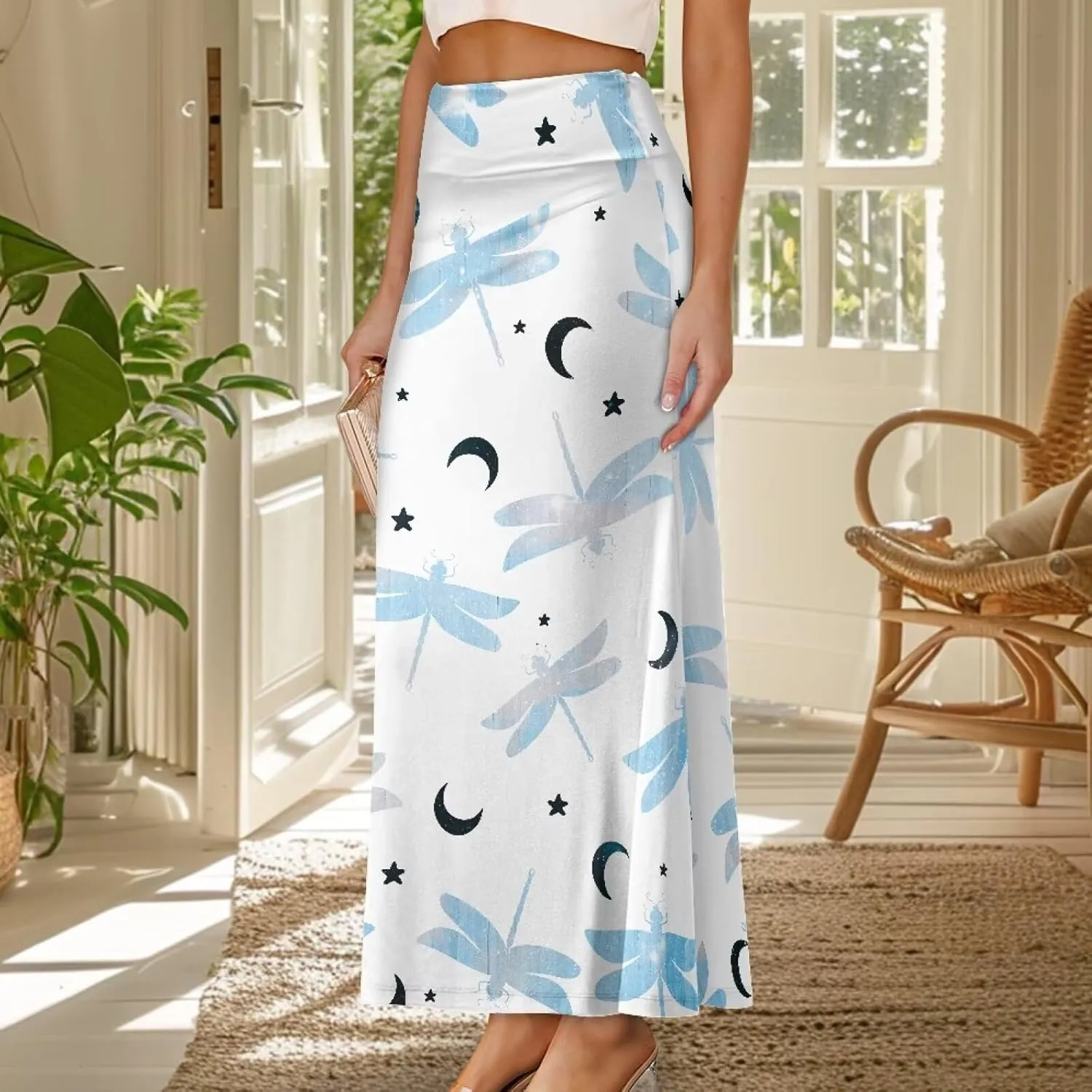 Womens Hawaii Skirts High Waist Long Skirt Side Zipper Stretch Skirt Lightweight Long Maxi Skirts Y2k Skirt Summer