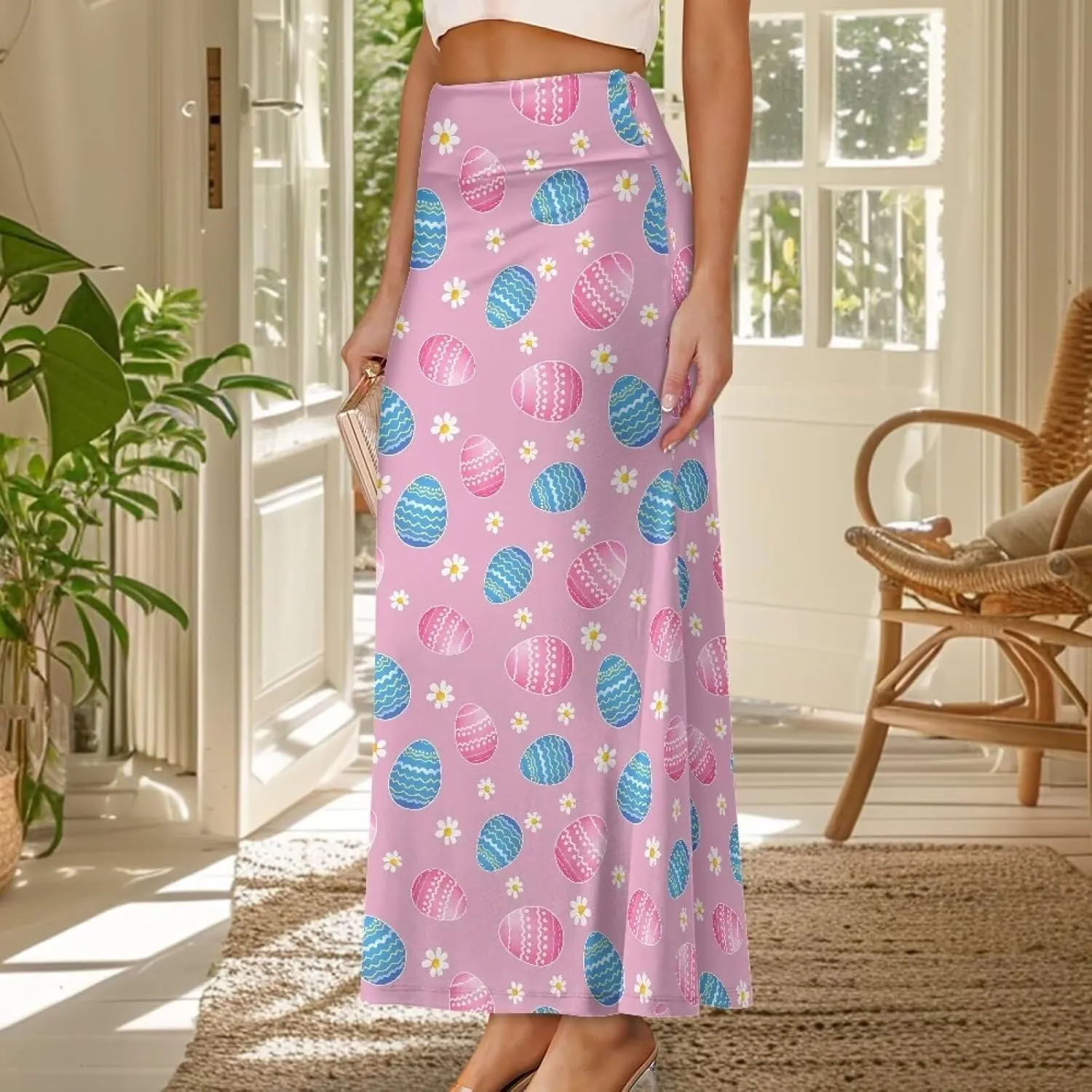 Womens Hawaii Skirts High Waist Long Skirt Side Zipper Stretch Skirt Lightweight Long Maxi Skirts Y2k Skirt Summer
