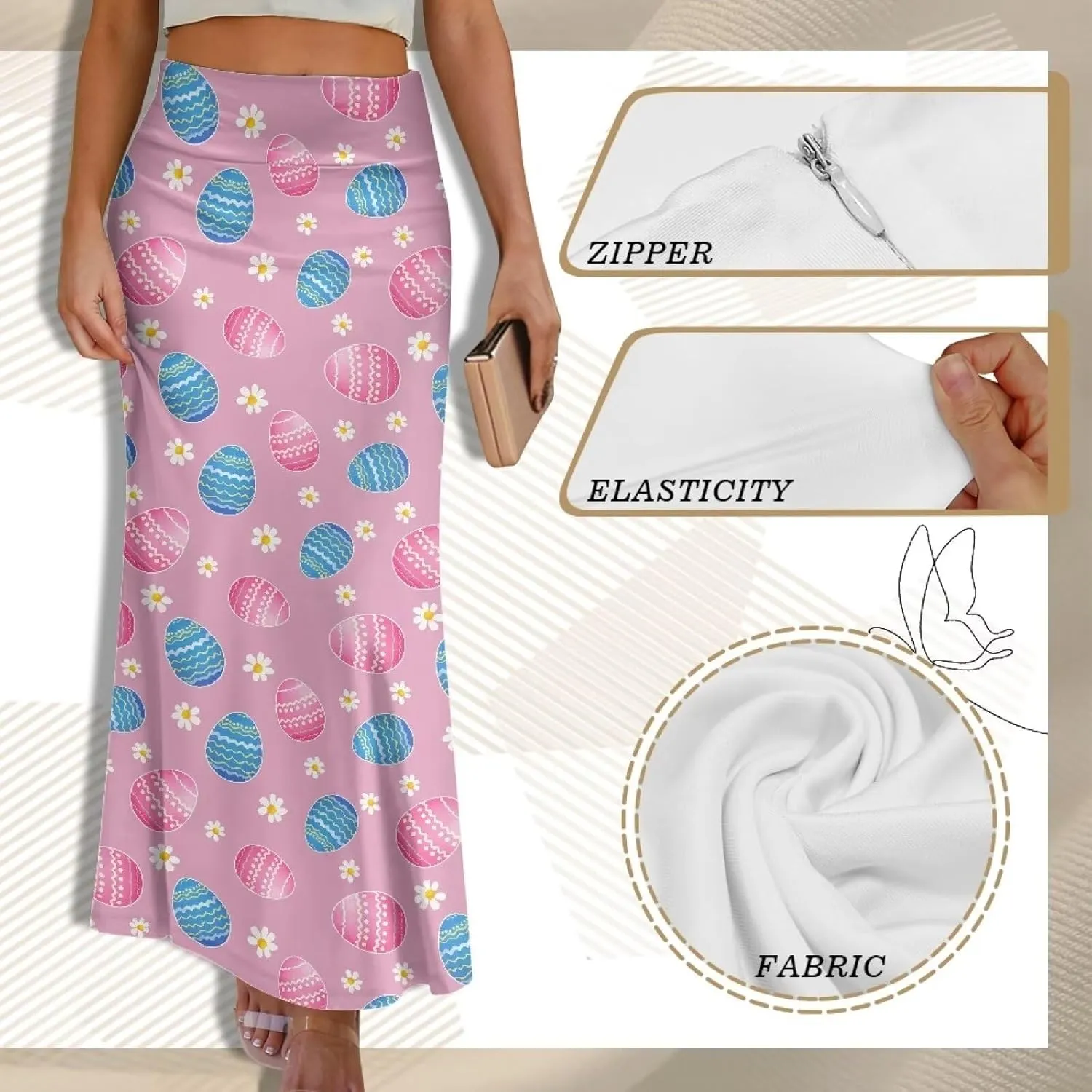 Womens Hawaii Skirts High Waist Long Skirt Side Zipper Stretch Skirt Lightweight Long Maxi Skirts Y2k Skirt Summer