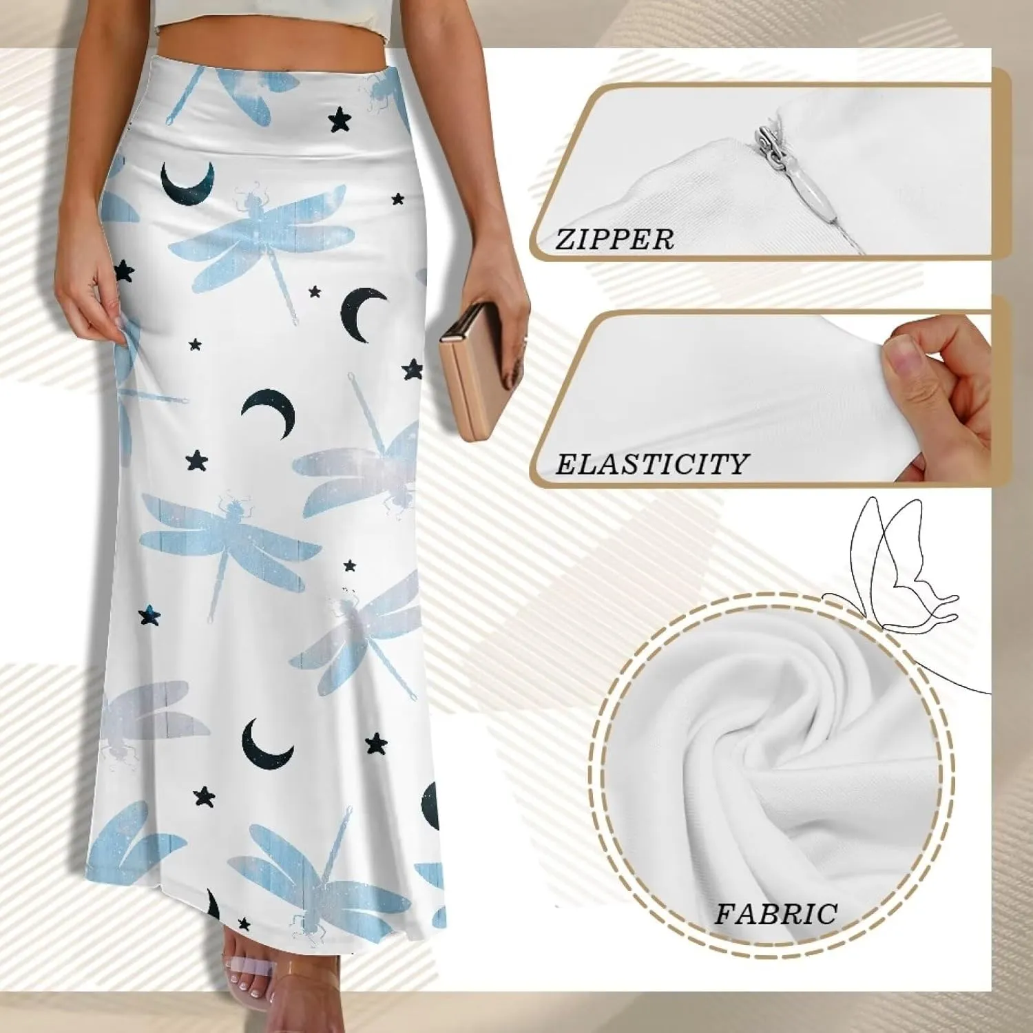 Womens Hawaii Skirts High Waist Long Skirt Side Zipper Stretch Skirt Lightweight Long Maxi Skirts Y2k Skirt Summer