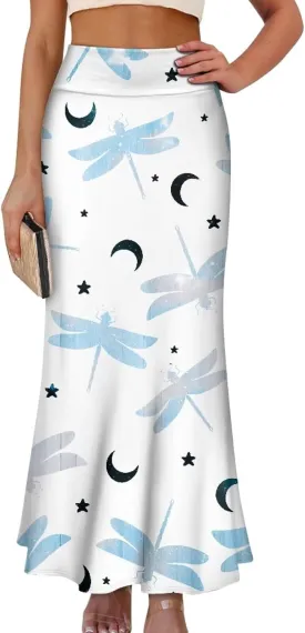 Womens Hawaii Skirts High Waist Long Skirt Side Zipper Stretch Skirt Lightweight Long Maxi Skirts Y2k Skirt Summer
