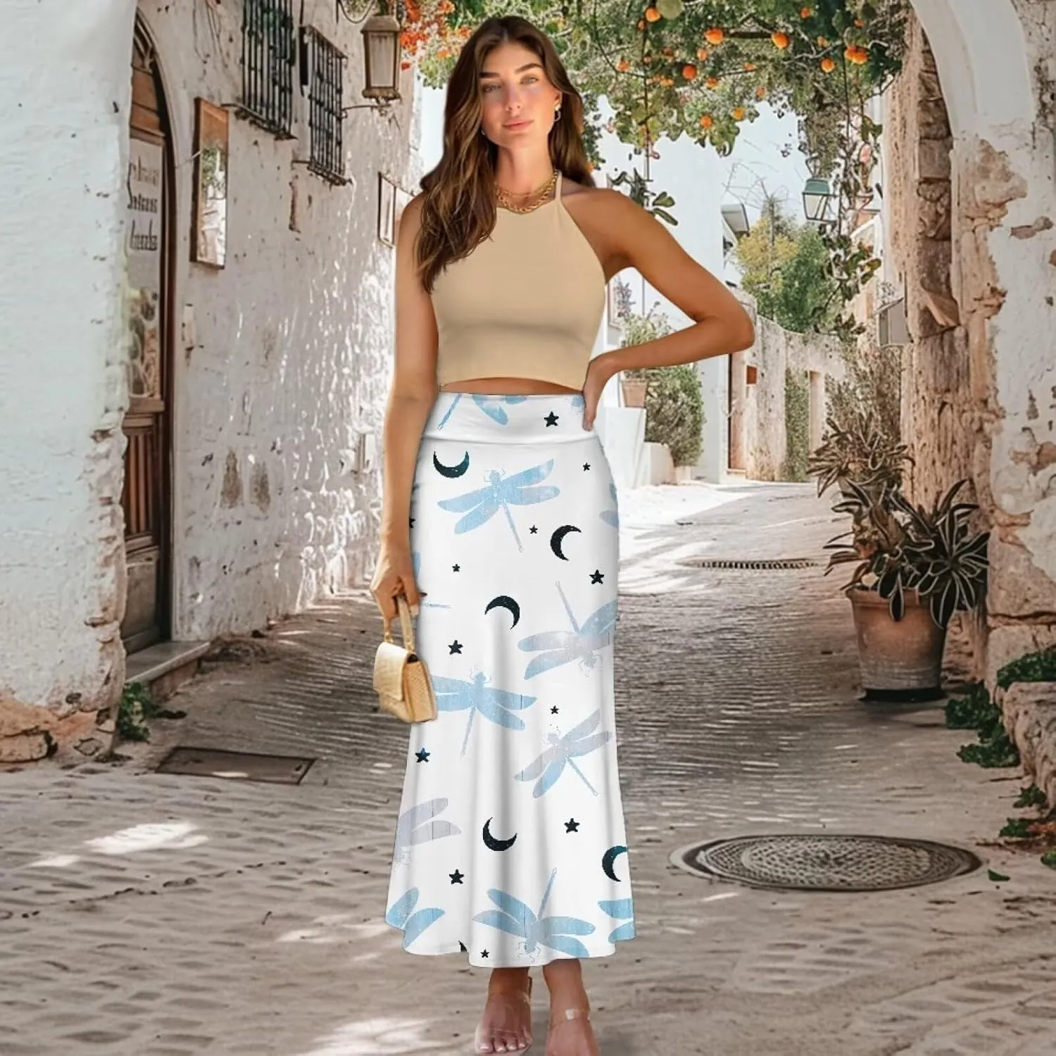Womens Hawaii Skirts High Waist Long Skirt Side Zipper Stretch Skirt Lightweight Long Maxi Skirts Y2k Skirt Summer