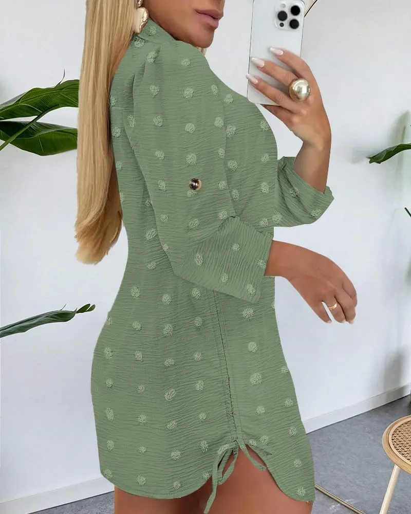 Womens Spring Casual Dress 2025 Swiss Dot Long Sleeve Shirt Dress Casual Button Down Dressy Dress