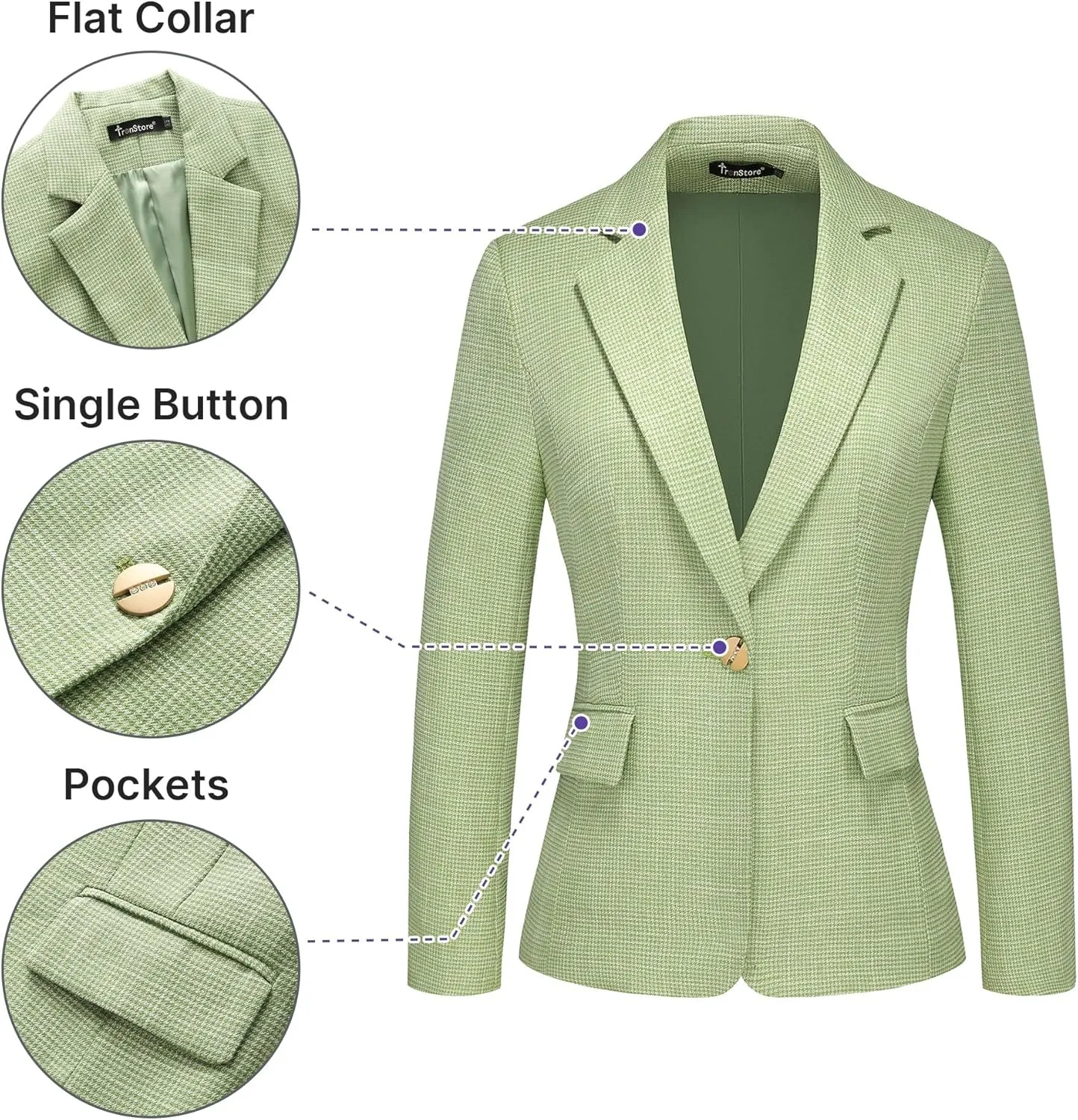 Women's Suit 2 Piece Set Business Pants Suit for Women Pinstripe Houndstooth Blazer