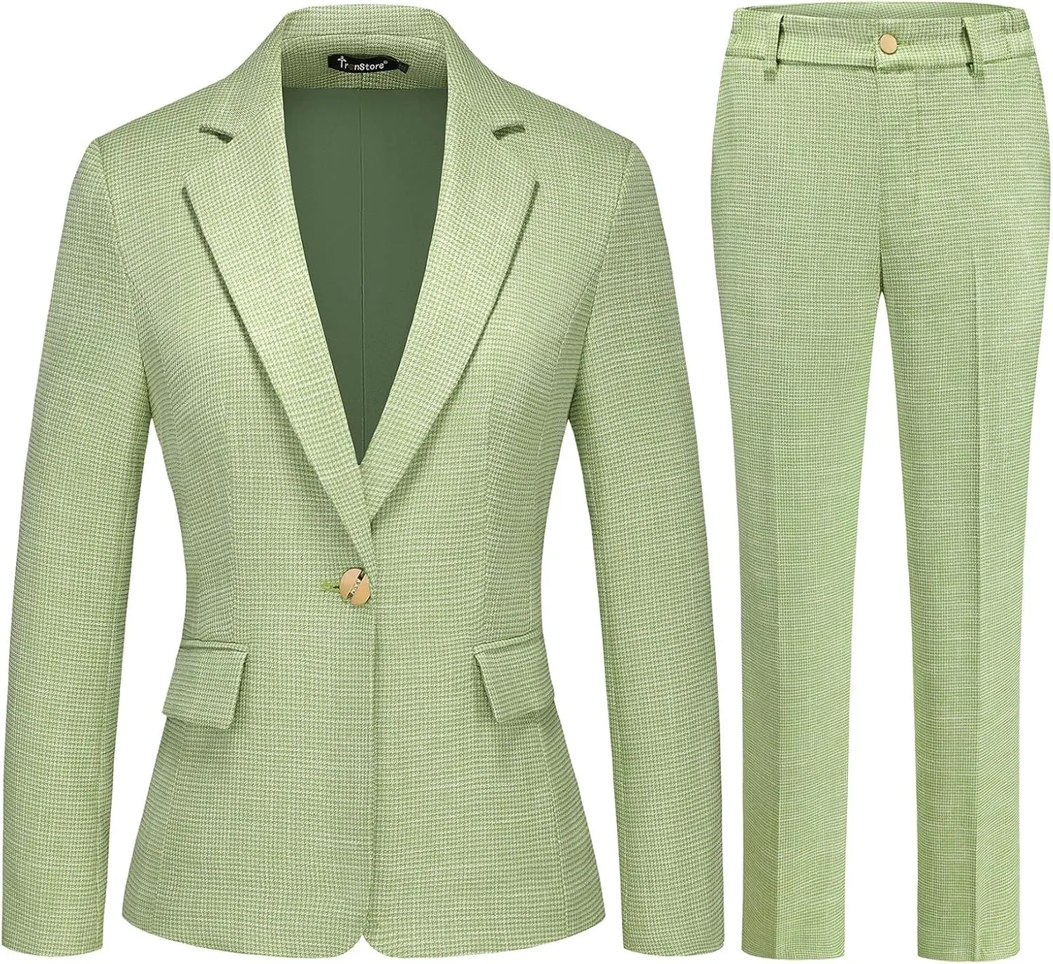 Women's Suit 2 Piece Set Business Pants Suit for Women Pinstripe Houndstooth Blazer
