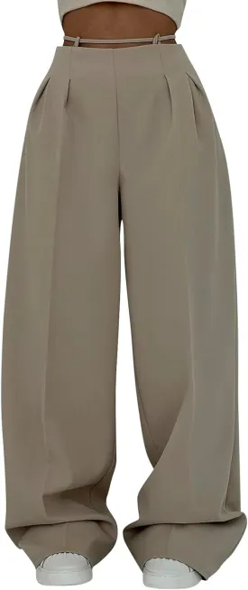 Work Pants Women High Waisted Stretch Wide Leg Dress Slacks Business Casual Suit Trousers Tummy Control Office Bottom