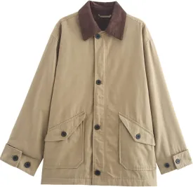 Yimoon Lightweight Jacket for Women Oversized Corduroy Lapel Collar Button Down Casual Jackets Outwear