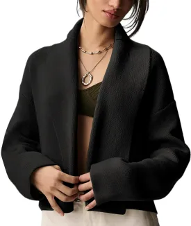 Yimoon Women's Cropped Cardigan Sweater Oversized Lapel Chunky Knit Coatigan Long Sleeve Open Front Sweater