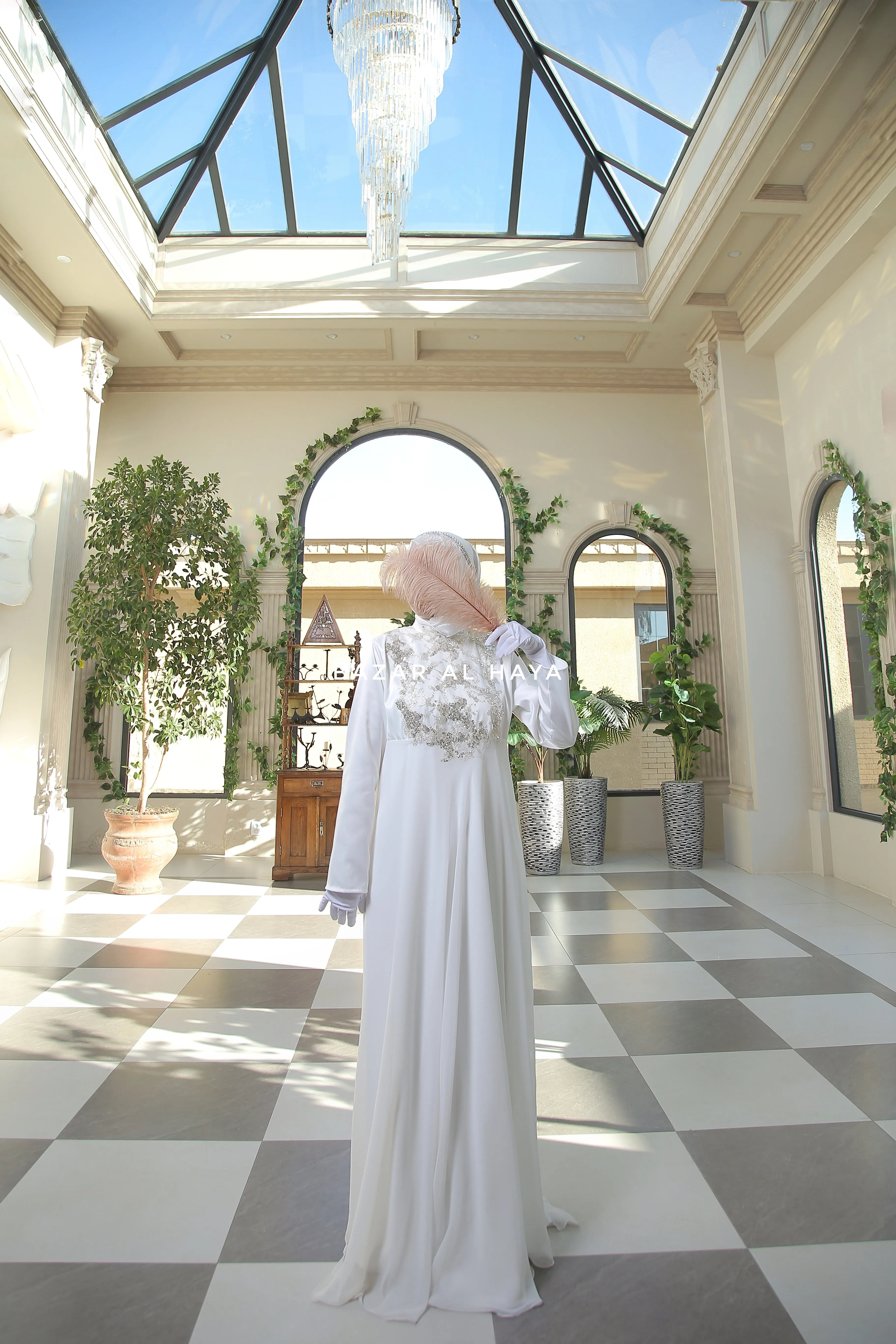 Zahra Bridal Silk & Chiffon Gown Abaya & Lace Cloak Set For Walima & Wedding & Nikkah